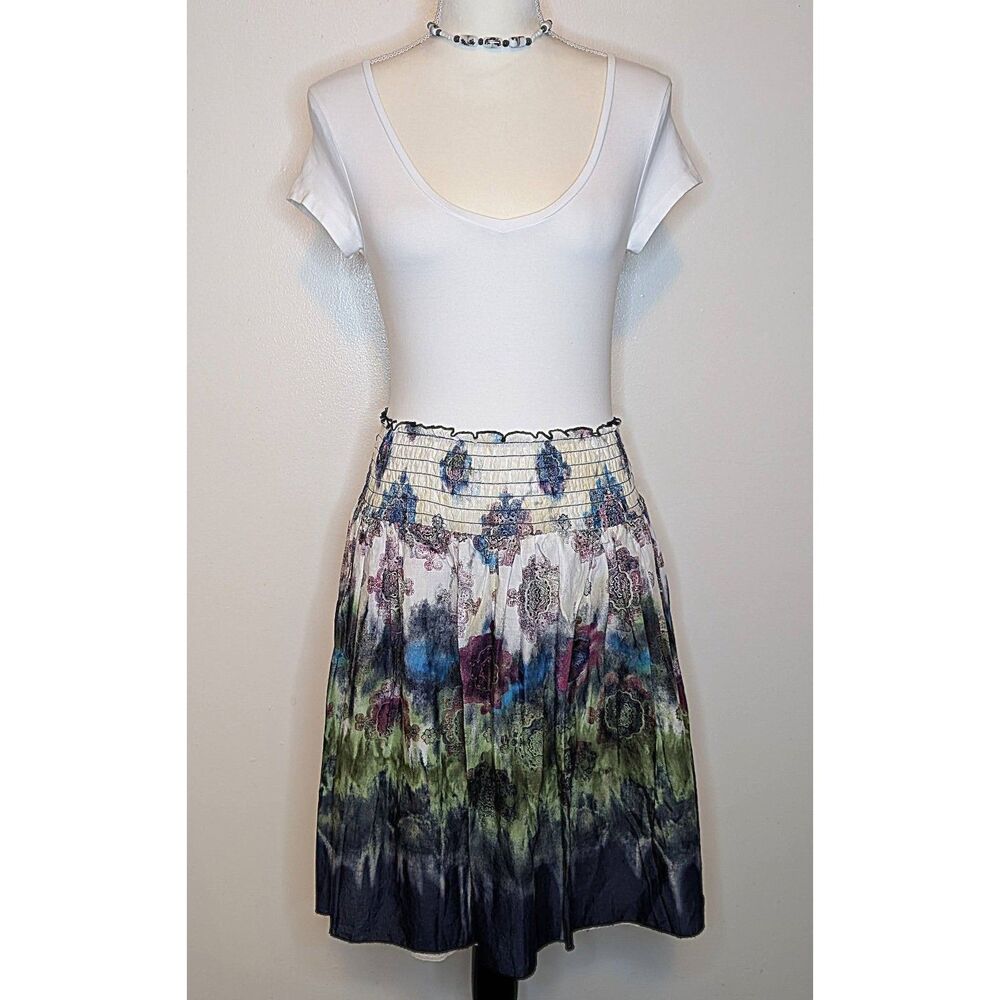 Candie’s Boho Floral Paisley Tie-Dye Smocked Midi Skirt XL